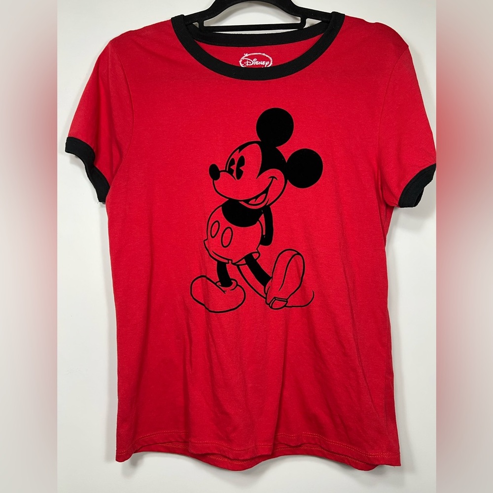 DISNEY RED UNISEX SHORT SLEEVE MICKEY MOUSE RINGER T-SHIRT~EUC~XLG.~RETRO